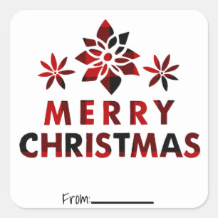 Sticker Carré Joyeux Noël Festive Fleurs Plaid Type de vacances
