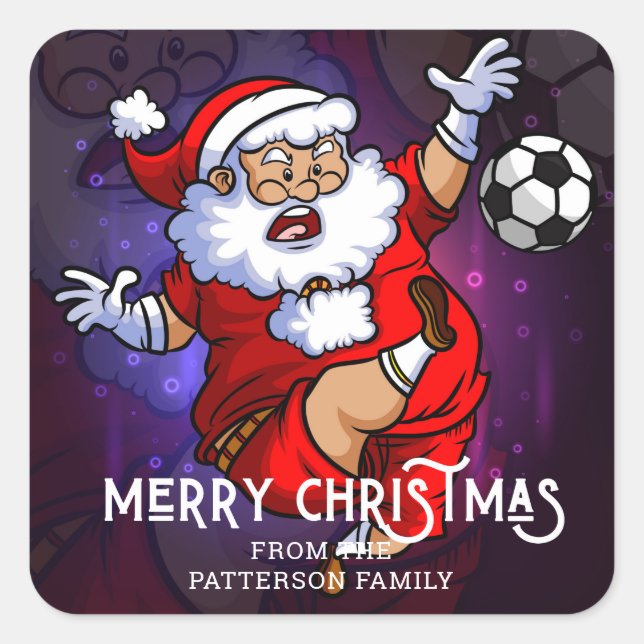 Sticker Carré Joyeux Noël Football Père Noël Personnalisé (Devant)