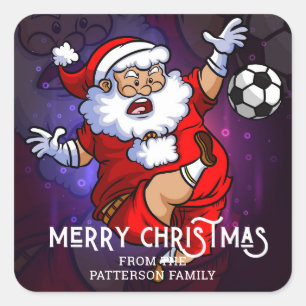 Sticker Carré Joyeux Noël Football Père Noël Personnalisé