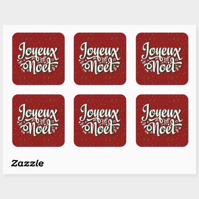 Sticker Carré Joyeux Noël Français Texte (Feuille)