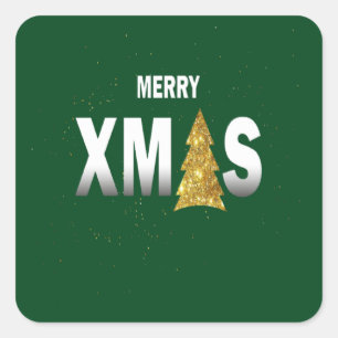 Sticker Carré Joyeux Noël Gold Christmas Tree Design