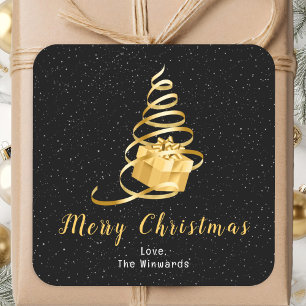 Sticker Carré Joyeux Noël Gold et Black Ribbon