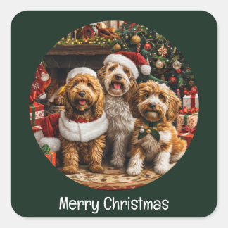 Sticker Carré Joyeux Noël Goldendoodle Chiens de chiot