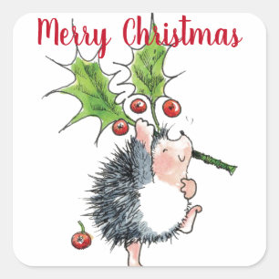 Sticker Carré Joyeux Noël Holly Hedgehog
