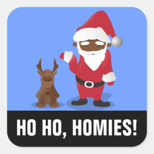 Sticker Carré Joyeux Noël Homeboys : Père Noël Noir & Blingin'