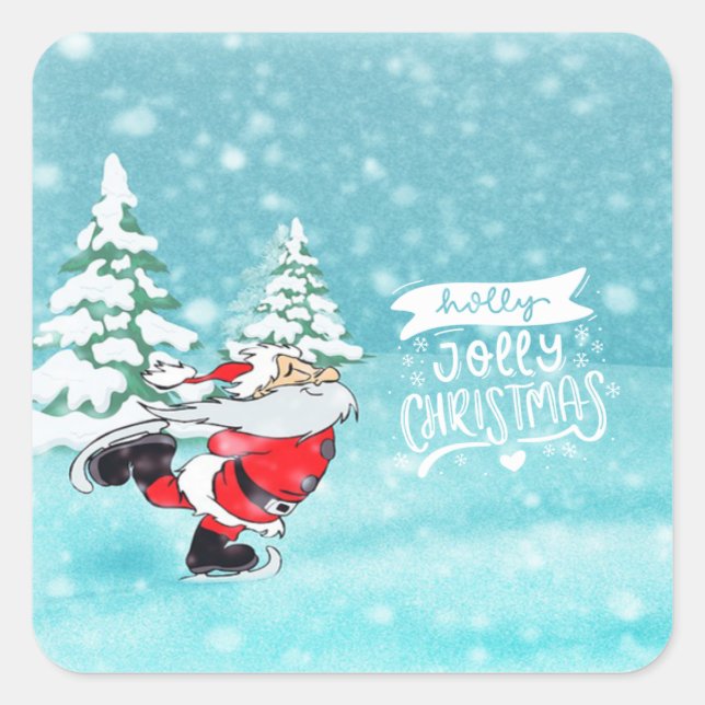 Sticker Carré Joyeux Noël, jolie forêt du Père Noël (Devant)