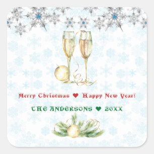 Sticker Carré Joyeux Noël Joyeux Nouvel An Crystal Snowflakes