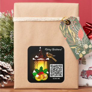 Sticker Carré Joyeux Noël Lantern Bird Code QR