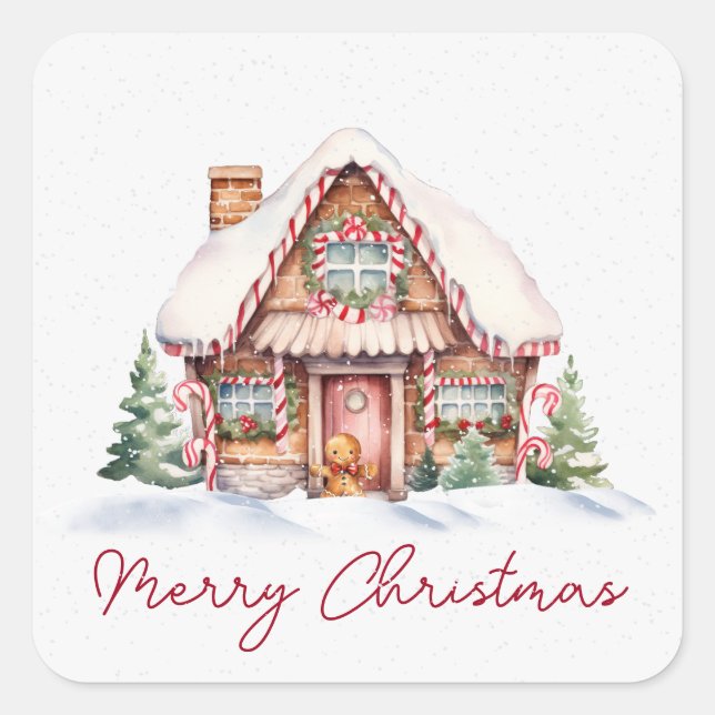 Sticker Carré Joyeux Noël Maison en pain d'épices (Devant)