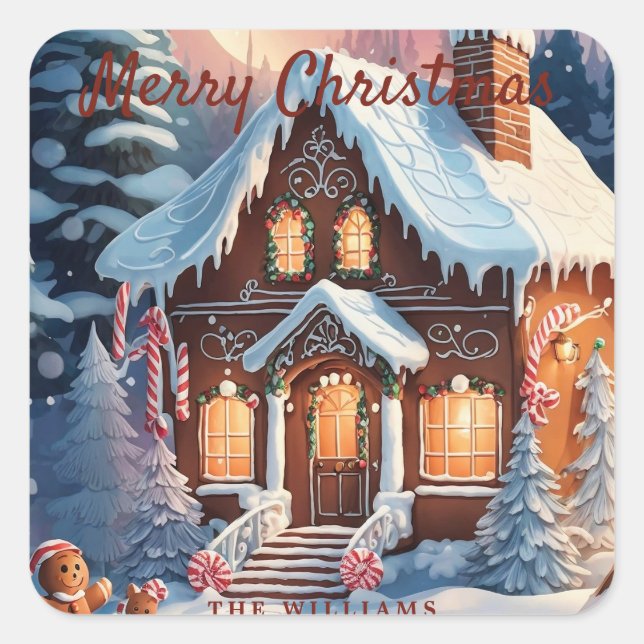 Sticker Carré Joyeux Noël Maison en pain d'épices (Devant)