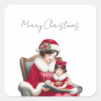 Sticker Carré Joyeux Noël Maman et Fille