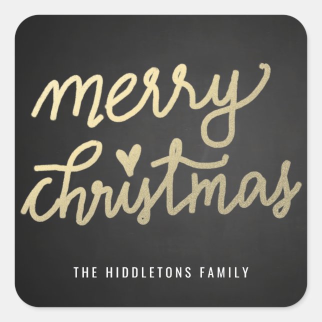 Sticker Carré Joyeux Noël mignon manuscrit Script tableau de bor (Devant)