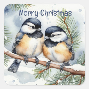 Sticker Carré Joyeux Noël mignon oiseau de poulet