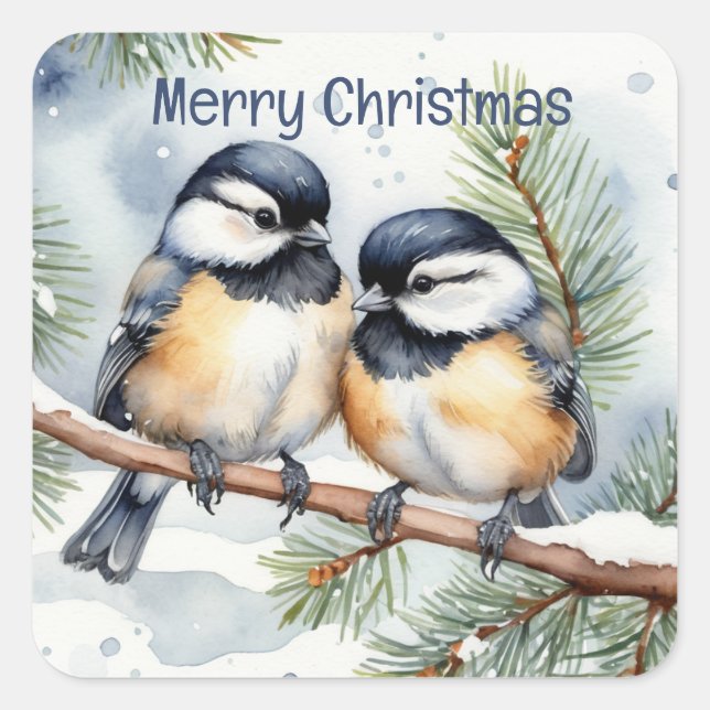 Sticker Carré Joyeux Noël mignon oiseau de poulet (Devant)