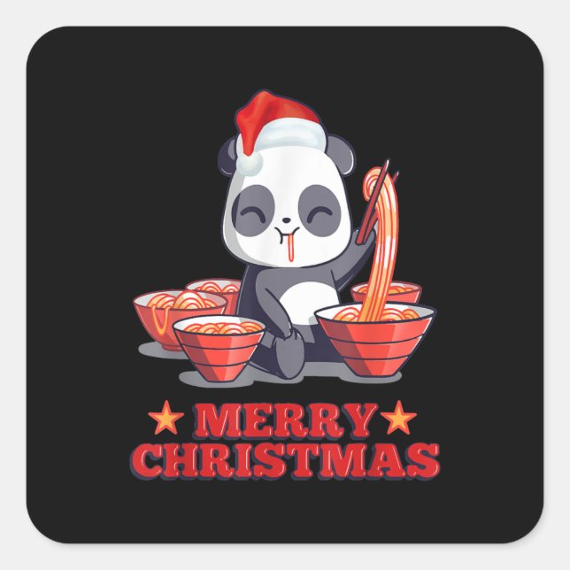 Sticker Carré Joyeux Noël mignon Ramen Panda nouilles japonaises (Devant)