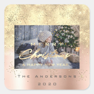 Sticker Carré Joyeux Noël Nouveau Sepia Gold Parties scintillant