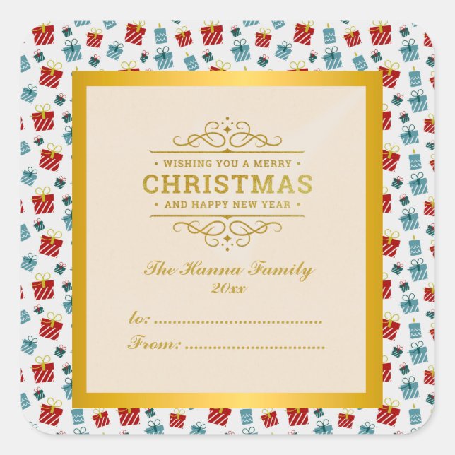 Sticker Carré Joyeux Noël & Nouvel An cadeau arrière - plan moti (Devant)