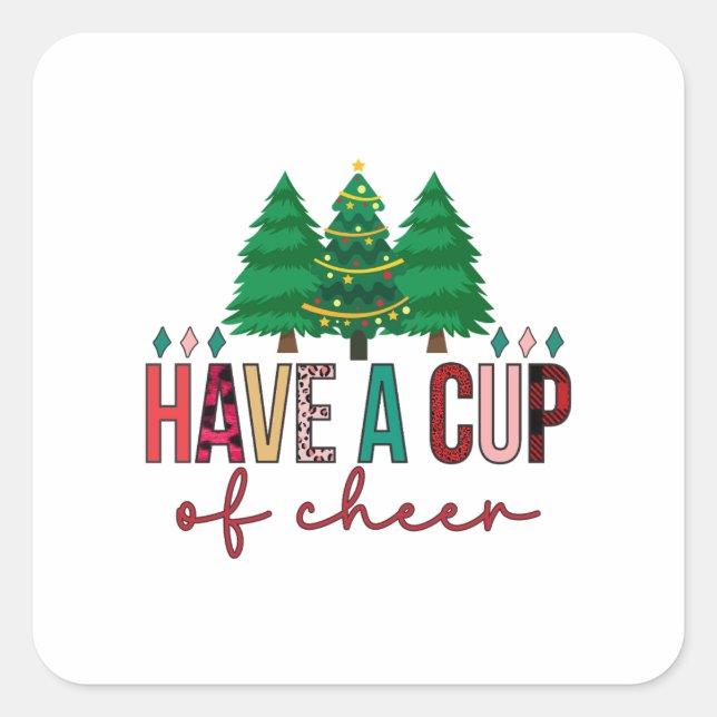 Sticker Carré Joyeux Noël Ont Une Coupe De Soirée (Devant)