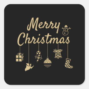 Sticker Carré Joyeux Noël Ornements or couleur or décor
