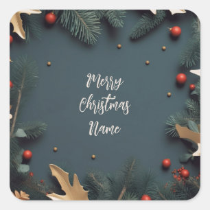 Sticker Carré Joyeux Noël personnalisable - cadre de Noël