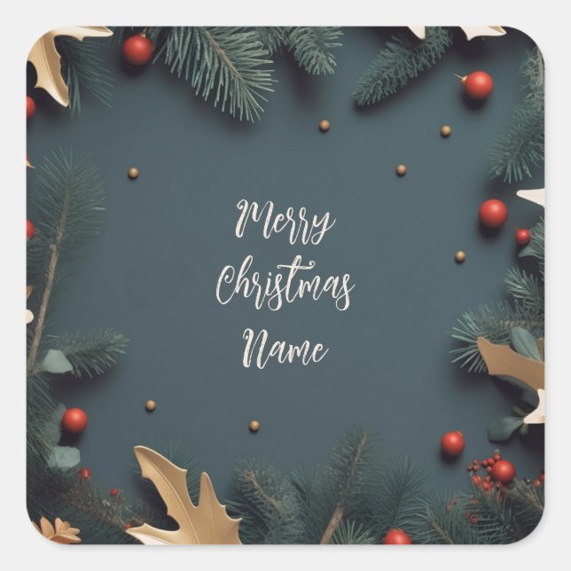 Sticker Carré Joyeux Noël personnalisable - cadre de Noël (Devant)