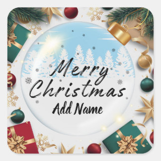 Sticker Carré Joyeux Noël personnalisé avec l'autocollant Ajoute