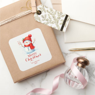 Sticker Carré Joyeux Noël personnalisé Bonhomme de neige Année p