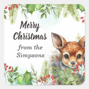 Sticker Carré Joyeux Noël personnalisé du nom Cerf