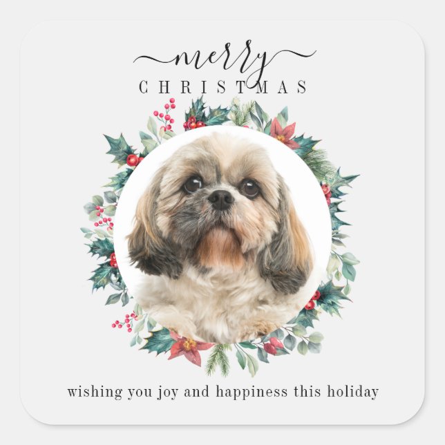 Sticker Carré Joyeux Noël personnalisé Portrait pour animaux (Devant)
