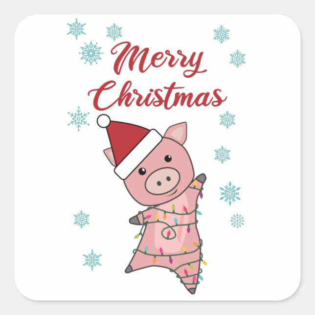 Sticker Carré Joyeux Noël Piglet Cochon Neige hiver (Devant)