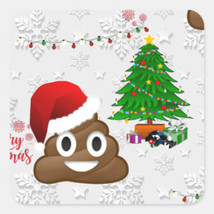 Sticker Carré joyeux noël poo émoji