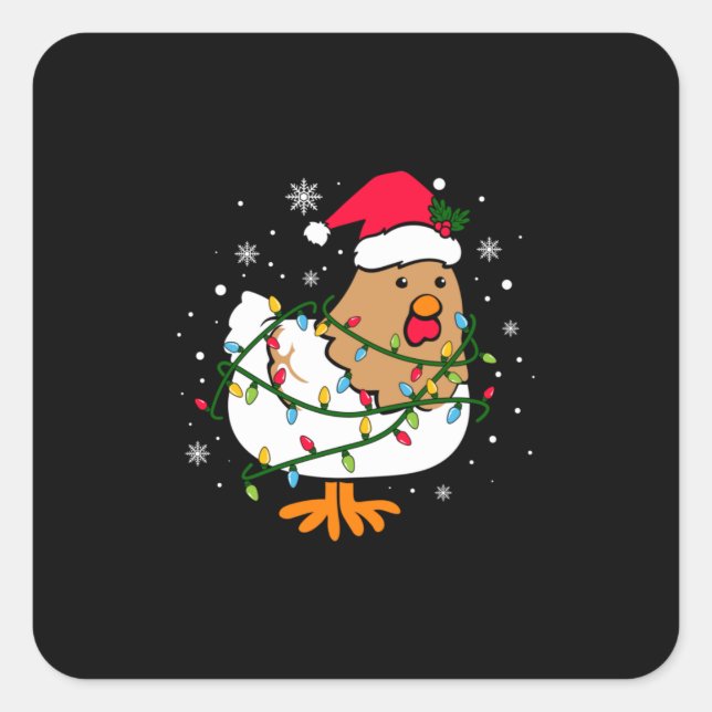Sticker Carré Joyeux Noël Poulet de Noël Lumière (Devant)