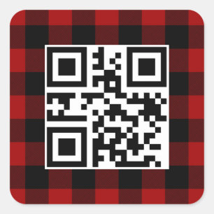 Sticker Carré Joyeux Noël QR Code Sur Buffalo Plaid