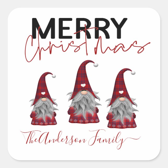 Sticker Carré Joyeux Noël rustique Nom de famille Gnomes (Devant)