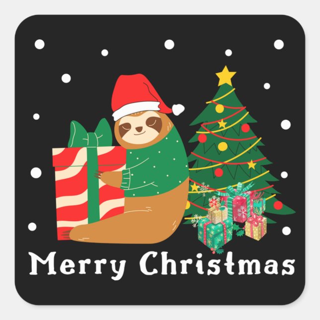 Sticker Carré Joyeux Noël Sloth Noël (Devant)