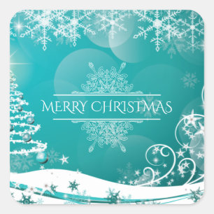 Sticker Carré Joyeux Noël Snowflakes Arbre Fleurs & Étoiles