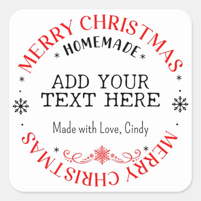 Sticker Carré Joyeux Noël Texte personnalisé fait maison   (Devant)
