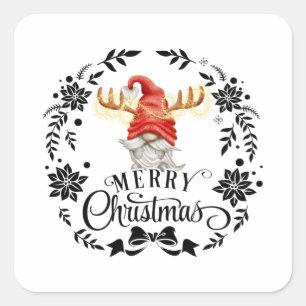 Sticker Carré Joyeux Noël Troll Noël Gnome de Noël