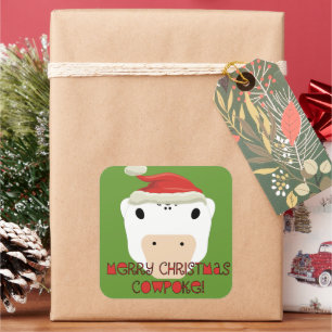 Sticker Carré Joyeux Noël Vache Poke