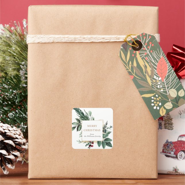 Sticker Carré joyeux noël verdure hivernale (vacances)