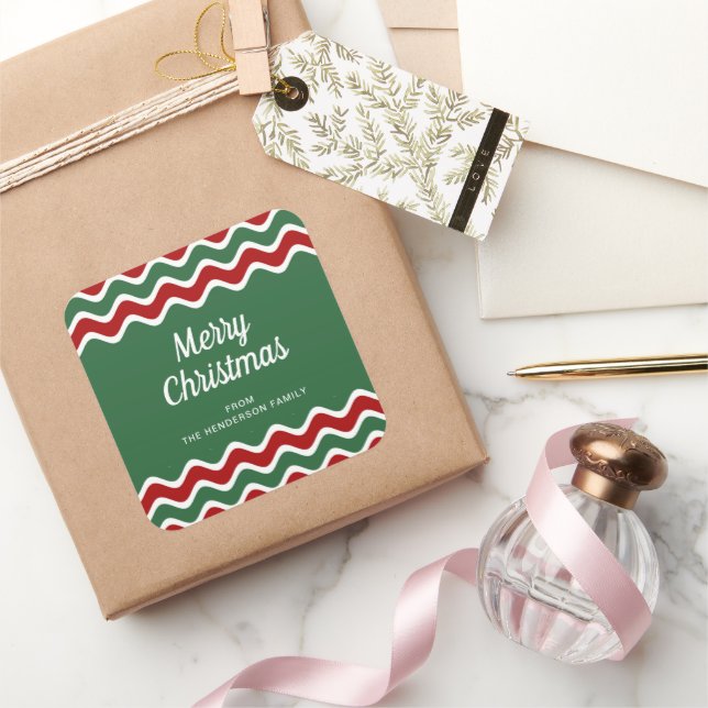 Sticker Carré Joyeux Noël Vert Motif rayé (Cadeaux)