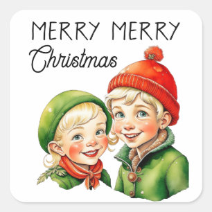Sticker Carré Joyeux Noël   Vintage Blonde Kids