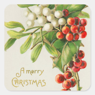 Sticker Carré Joyeux Noël vintage jour férié de cerise