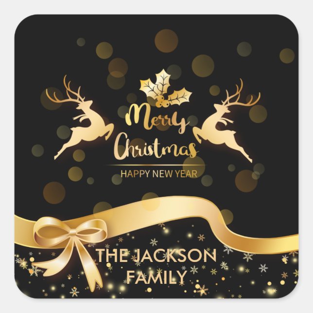 Sticker Carré Joyeux Noël vintage Père Noël Sleigh Reindeer (Devant)