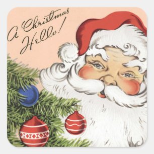 Sticker Carré Joyeux Noël vintage ! Santa Claus jovial