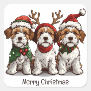 Sticker Carré Joyeux Noël Welsh Wire Fox Terrier Chiens