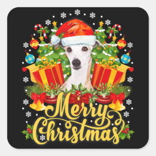 Sticker Carré Joyeux Noël Whippet Maman Papa Noël