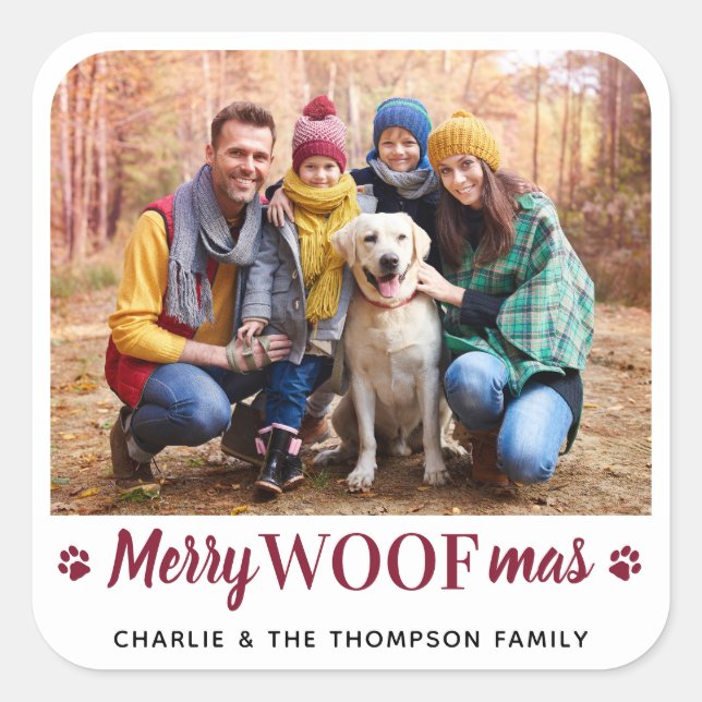 Sticker Carré Joyeux Noël WOOFmas De Chien Photo Animal De Compa (Devant)