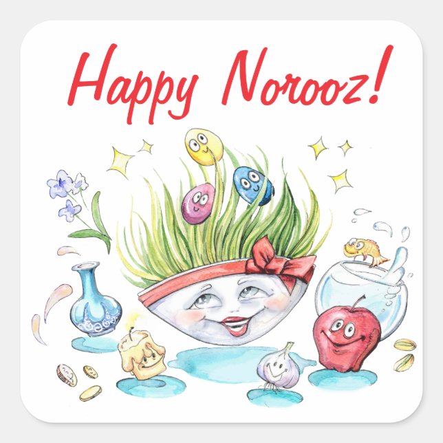 Sticker Carré Joyeux Norooz Haft Sin table drôle (Devant)
