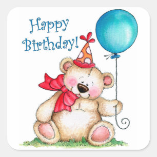 Sticker Carré Joyeux Ours d'anniversaire